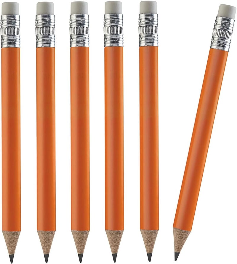 100pcs Golf Pencils, 4 Inch Mini Pencils Half Pencils with Eraser Sharpened Wood Mini Round Pencils for Schools Wedding Toddlers Home Corporate Multiple Colours (Neon Orange)